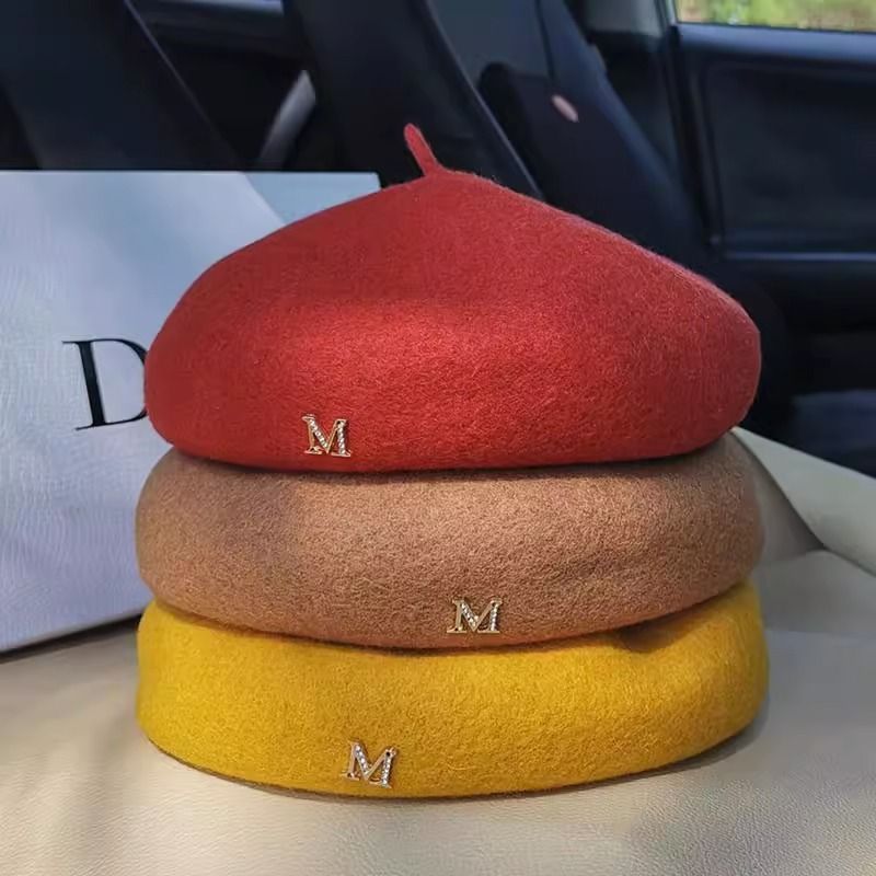 Béret noir en laine M pour femmes en automne et en hiver, version coréenne, chapeau octogonal de célébrité britannique d'internet, peintre_voghion.com