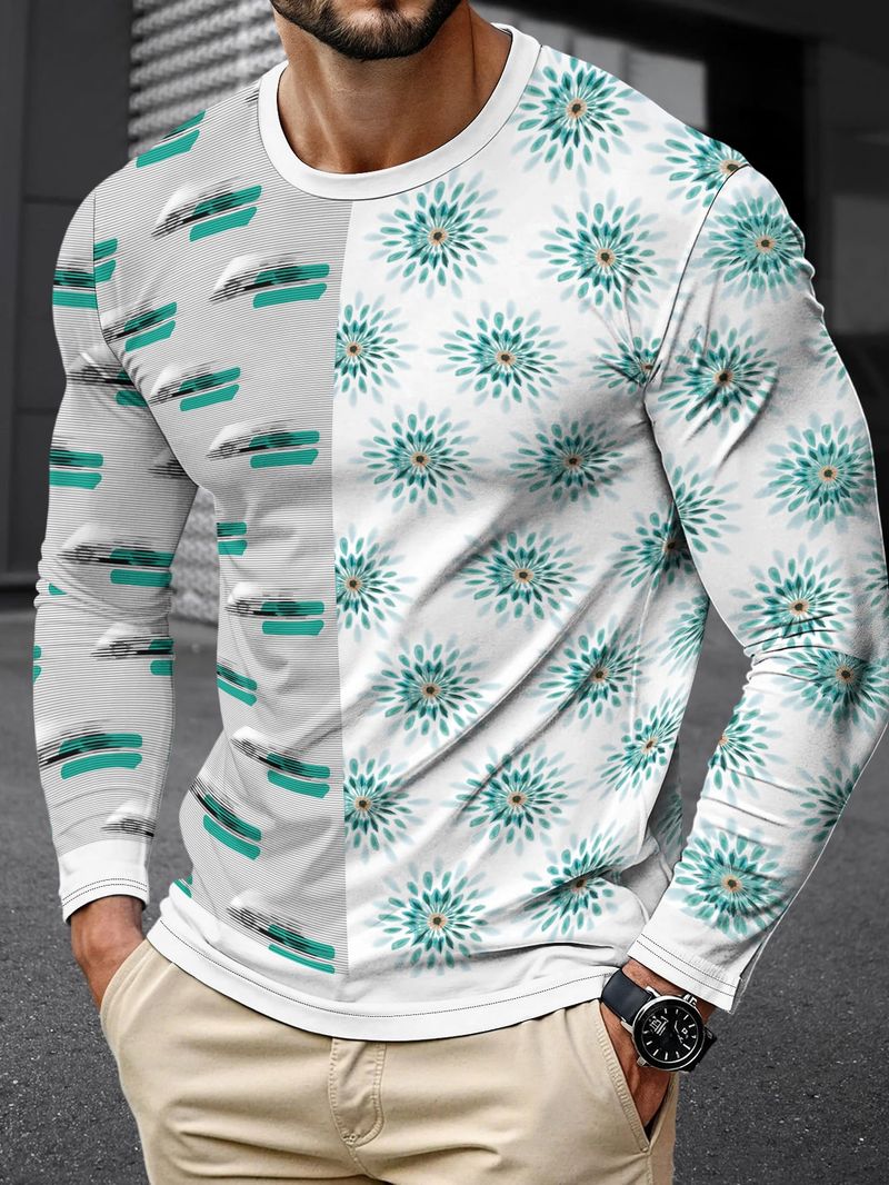 Contrasting Design T Shirts For Men Fashion Handsome Casual 3D Print T Shirt Spring And Summer Long Sleeve Comfortable Loose Fit_voghion.com