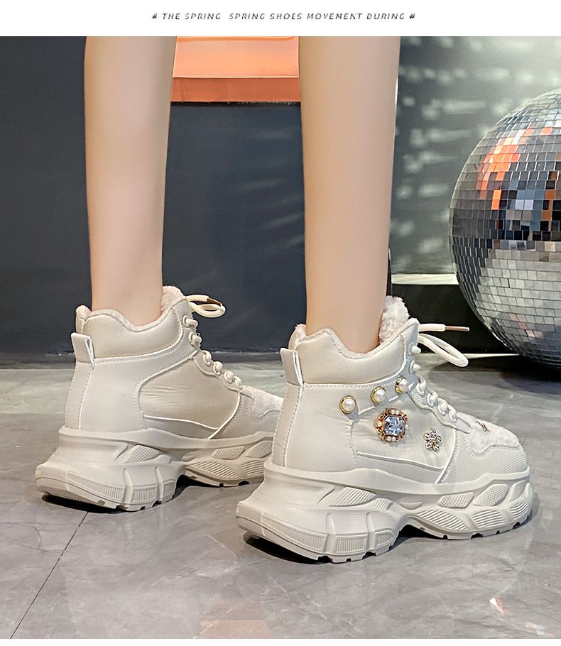 Helle Diamant-High-Tops mit Plüschisolierung Winter 2024, modische und vielseitige Casual Sports Dad Schuhe für_voghion.com