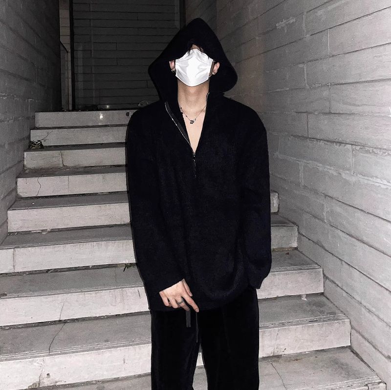 New lazy style sweater for men in spring and autumn, with a high-end feel and a rugged and handsome retro style hooded knit sweater jacket_voghion.com
