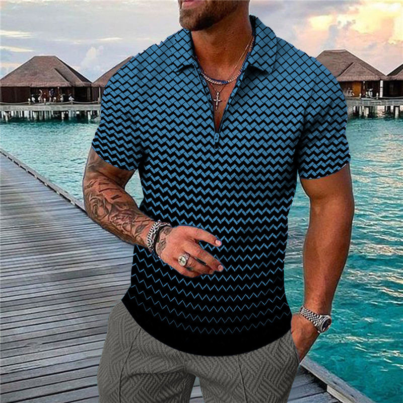 Sommar pikétröja för män helt 3D-tryckt slaget kortärmad pikétröja för män Homme T-shirt_voghion.com