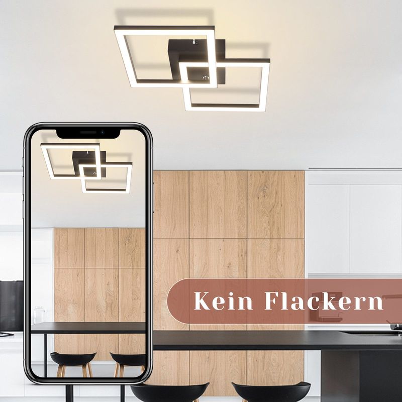 Glitzerlife Deckenlampe LED Deckenleuchte Schwarz - 24W 4000K Küchenlampe Moderne Flurlampe Neutralweiß Schlafzimmerlampe Eckig Deckenbeleuchtung Für Wohnzimmer_voghion.com