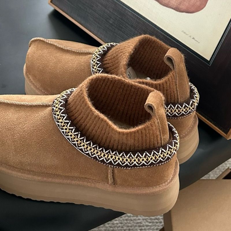 Henan Sangpo Snow Damen-Schaffellstiefel mit integrierter Socke im ethnischen Stil, verdickte warme Stiefel mit dicker Sohle_voghion.com