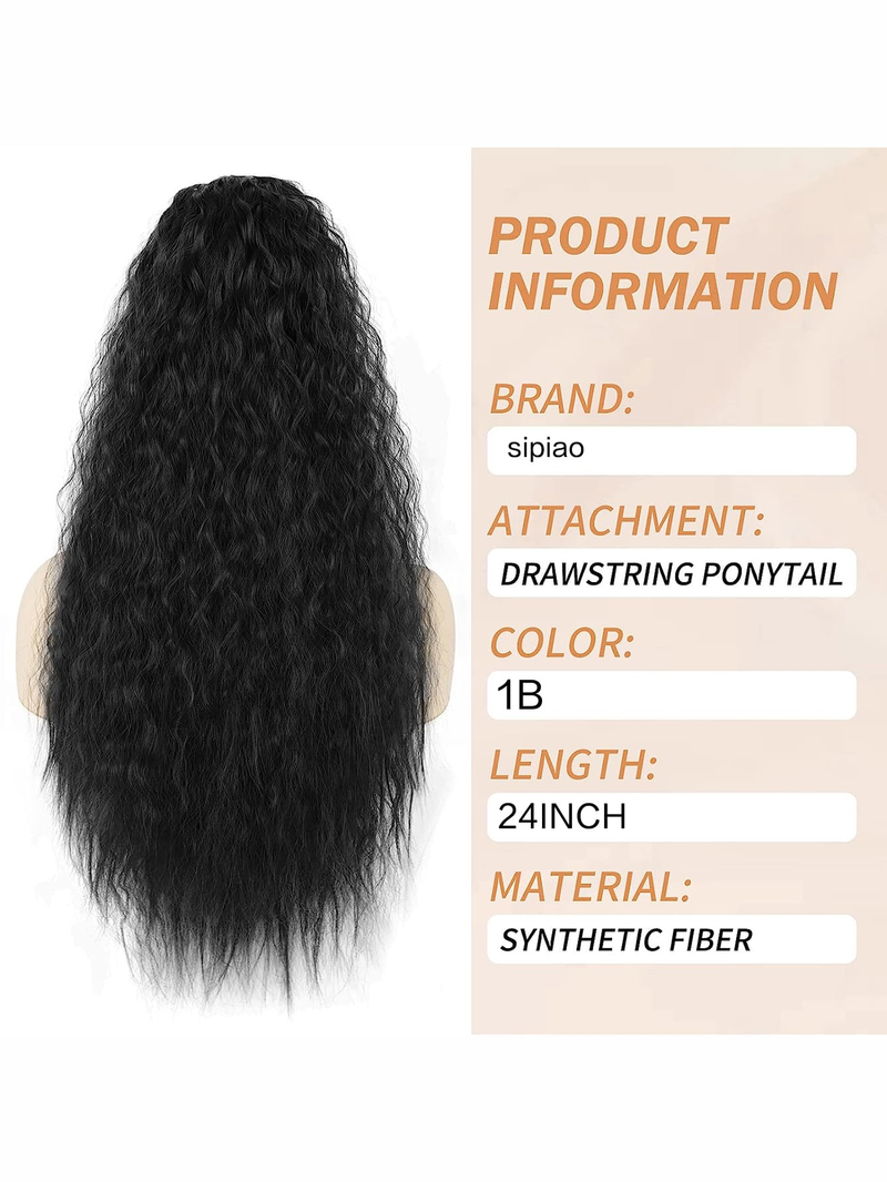 Braune lange Kordelzug-Verbundhaarverlängerung mit 61 cm geradem Dutt und Clip für Damen-Pferdeschwanz_voghion.com