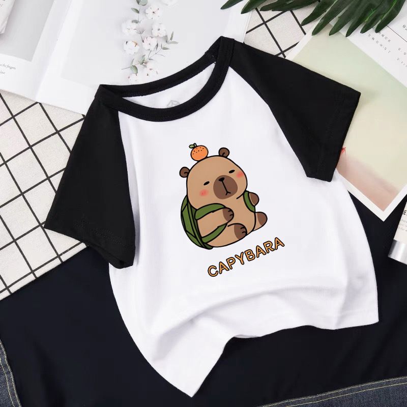 Kids’ Clothing Capybara Capybara Cartoon Pattern Printed Children's Clothing Summer Style Boys And Girls Round Neck Short Sleeved T Shirt_voghion.com