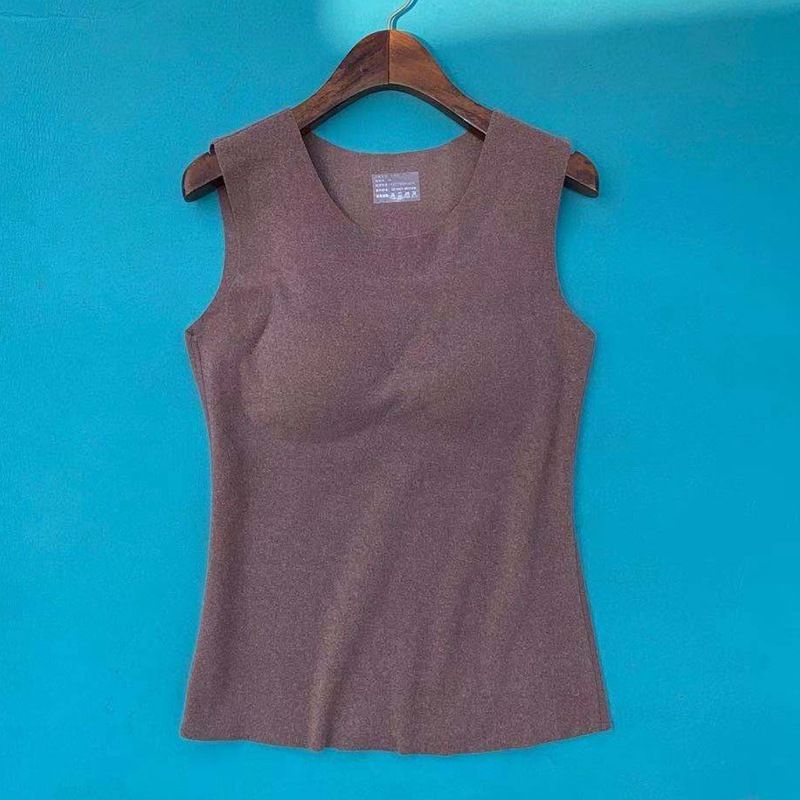 Thermoweste für Damen in großen Größen, fleecegefüttert und mit Brustpolstern verstärkt, nahtloses Winter-Baselayer-Top_voghion.com