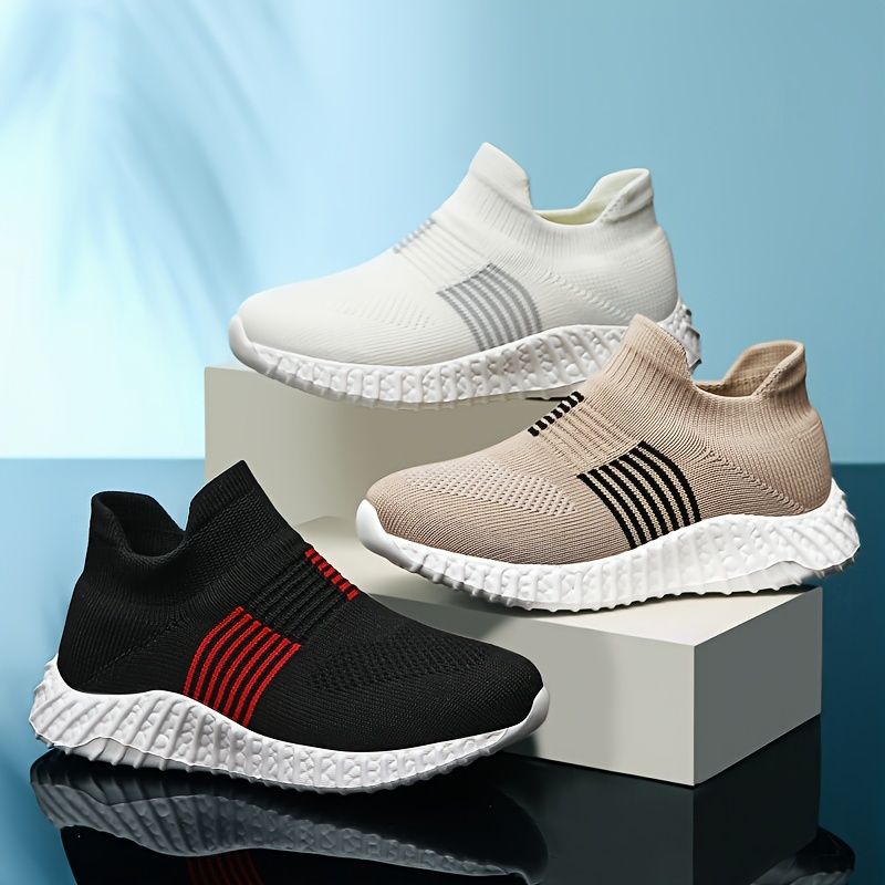 Casual Low Top Slip On Woven Shoes Boys, Breathable Lightweight Sneakers For Walking Running Training, All Seasons_voghion.com