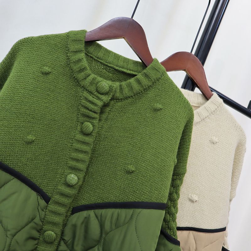 Women's Clothing Spliced cotton knitted cardigan autumn and winter loose lazy style sweater jacket _voghion.com