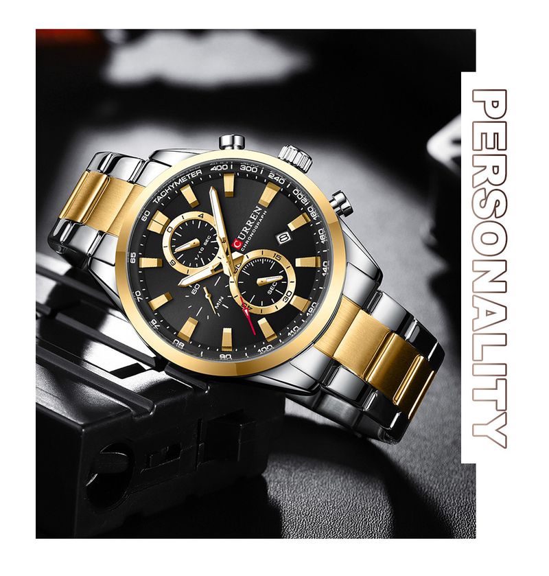 Men's Waterproof Multifunction Quartz Watch With Date Display, Stainless Steel Case, Mineral Crystal, And Alloy Strap For Business And Casual Wear_voghion.com