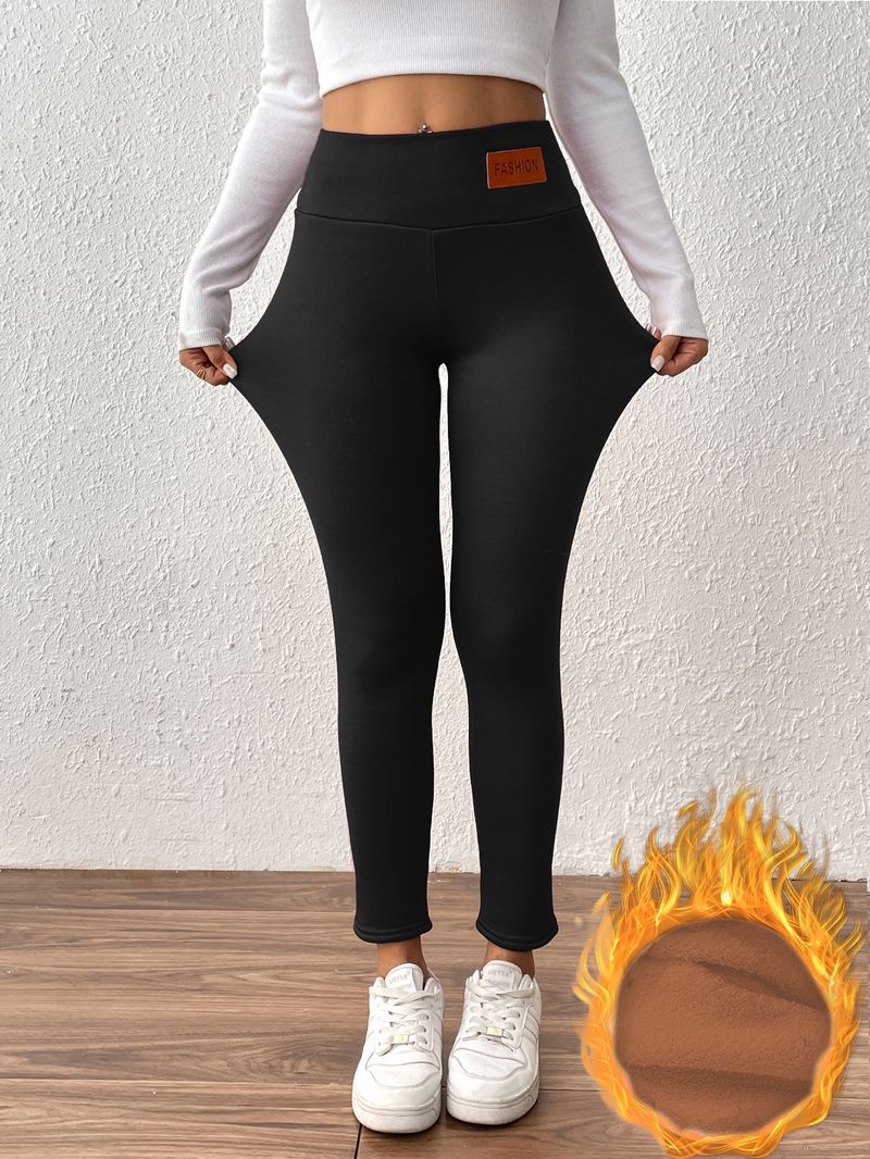 Pantaloni caldi in pelle di agnello color caffè per le donne in inverno, vita alta e snellenti con fodera in pile_voghion.com