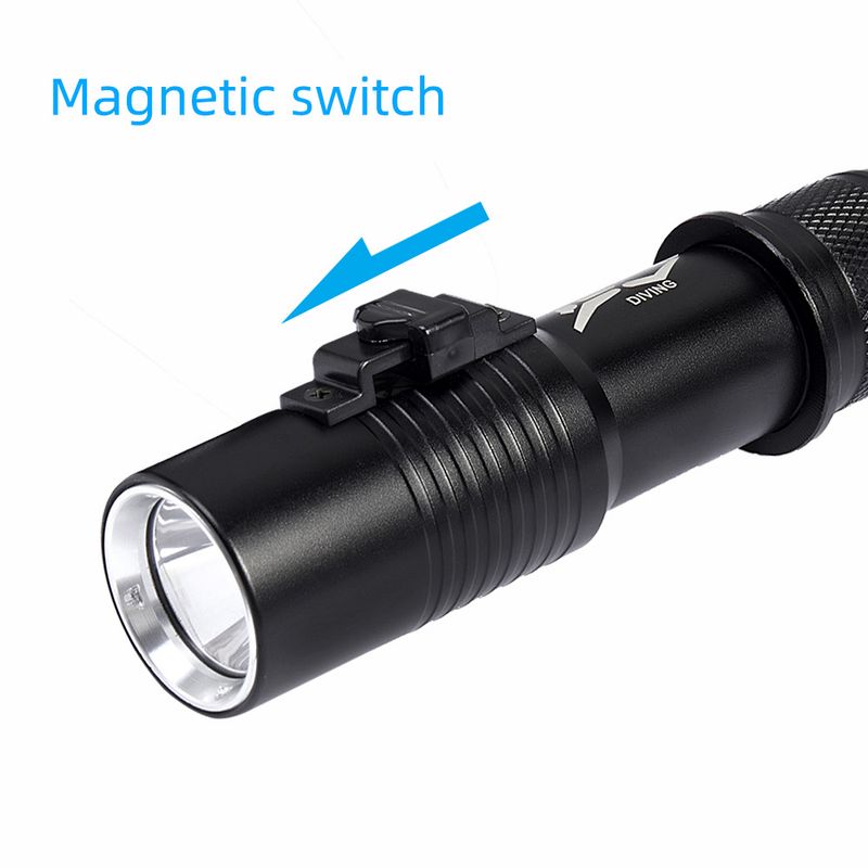 LED Magnetic Control Hand Push Wasserdichte Taschenlampe Wiederaufladbare Outdoor Notfall Aluminium Legierung Tauchen Taschenlampe_voghion.com