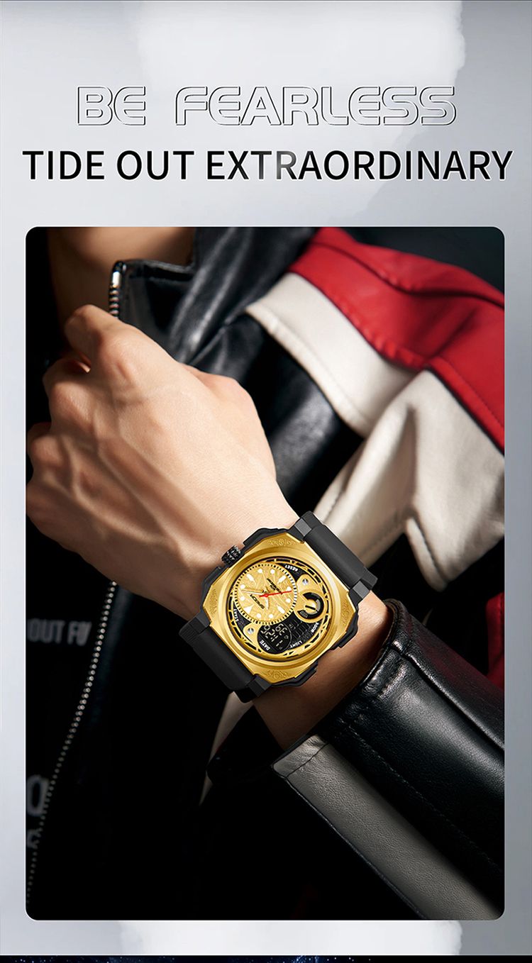 Nuovo orologio sportivo quadrato da uomo, orologio da esterno LED elettronico con cronometro, sveglia, doppio display, orologio al quarzo multifunzione da uomo_voghion.com