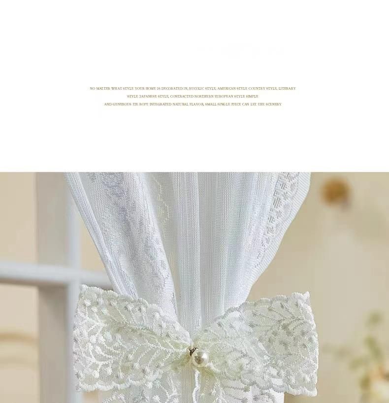 Raffhalter aus Spitzenschleife, leichter, luxuriöser französischer Vorhang mit Kordelzugschnalle im koreanischen Stil, ohne Bohren, schönes, transparentes Bindeseil_voghion.com