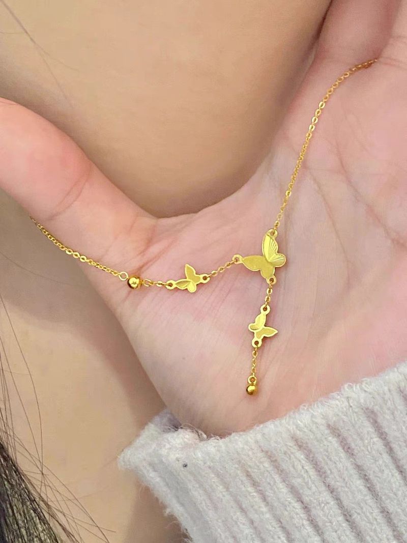 Golden That Does Not Fade, Female Niche High-end Feeling, Titanium Steel Lock Bone Chain, Butterfly Tassel Necklace_voghion.com