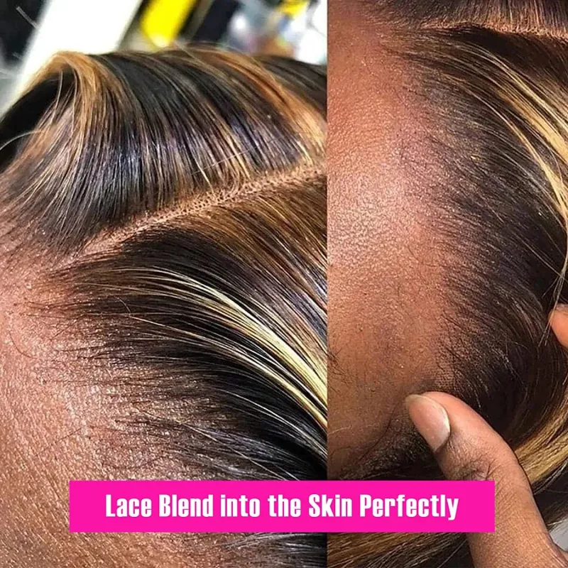 Peluca de cabello humano con ondas profundas y color marrón resaltado, peluca frontal de encaje, pelucas Remy de color rubio miel prearrancadas para mujeres_voghion.com