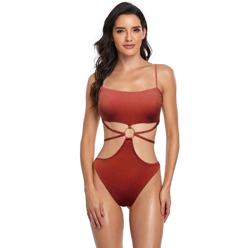 Maillot de bain une pièce Sexy, couleur unie, taille haute, Bikini, pour femmes_voghion.com