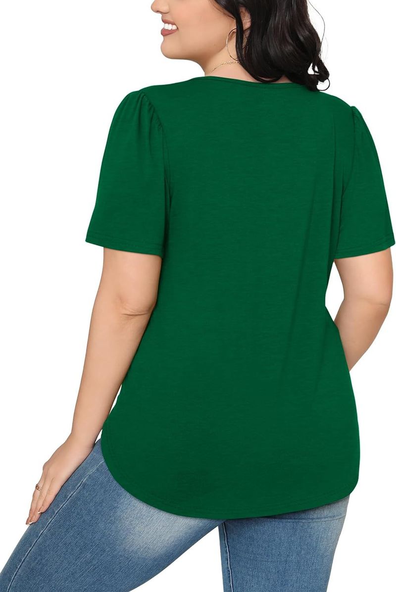 Sommer Kurzarm T-Shirts Für Frauen Elegante Casual Plissee Rundhals Tunika Shirts Für Frauen Einfarbig Casual Blusen_voghion.com