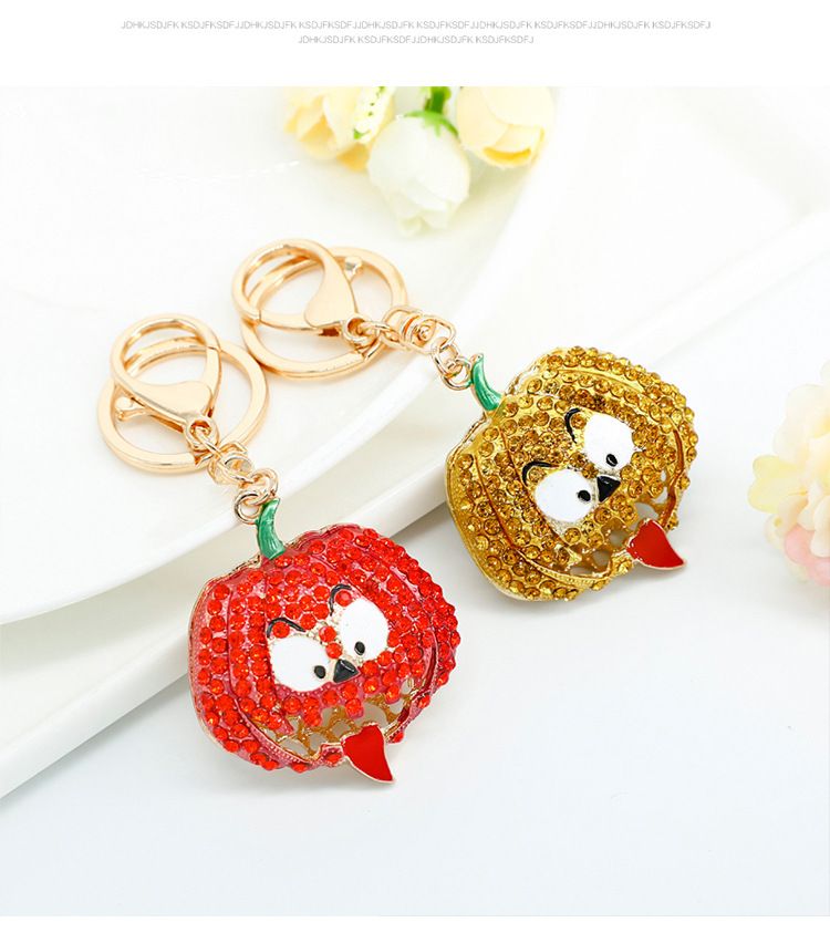 Halloween Creative Pumpkin With Rhinestones, Smiling Face Bag Pendant, Car Keychain Accessories_voghion.com