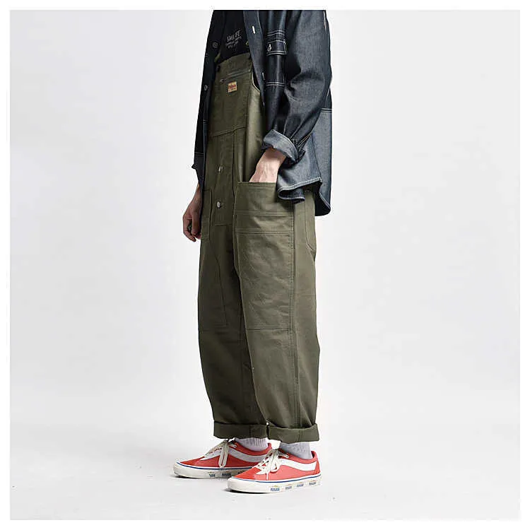 Men's Loose Multi Pockets Cargo Bib Overalls Working Clothing Jumpsuits Jeans Pants Black Military Green Brown T221102_voghion.com
