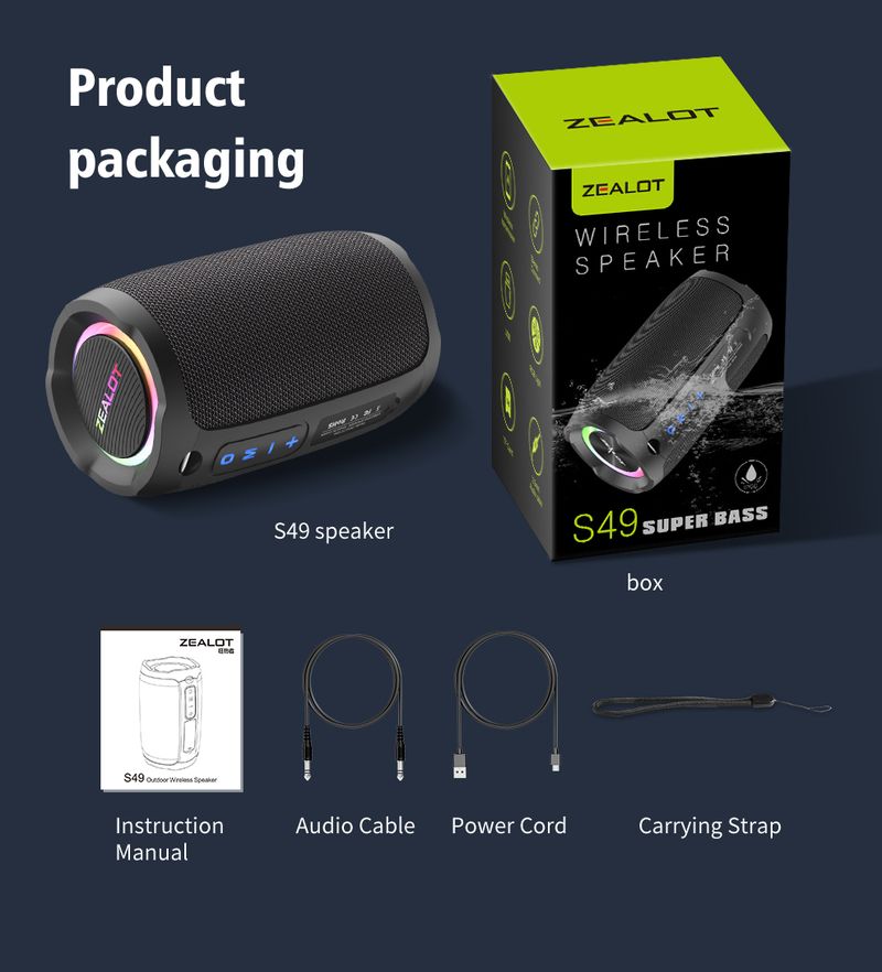 ZEALOT-S49 Taşınabilir Bluetooth Hoparlör 20W IPX7 Su Geçirmez Güçlü Ses Kutusu Bas Güçlendirme Çift Eşleştirme Gerçek Kablosuz Stereo Açık Hava_voghion.com
