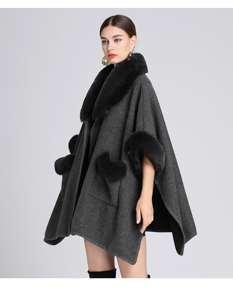 Damenkleeder Imitatioun Rex Kanéngchenpelzkragen Schal Mantel Grouss Gréisst locker Wollmantel Cardigan fir Fraen_voghion.com