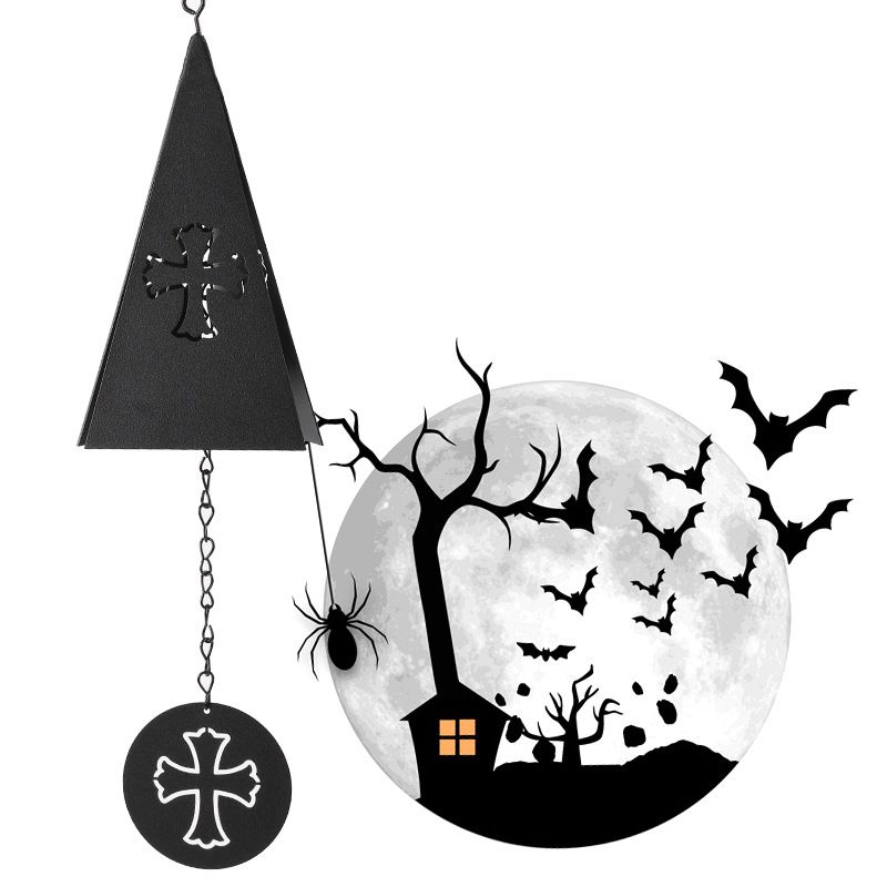 Holiday Wind Bells Wrought Iron Triangle Wind Chime Pendant Courtyard Bell Decoration European Style_voghion.com