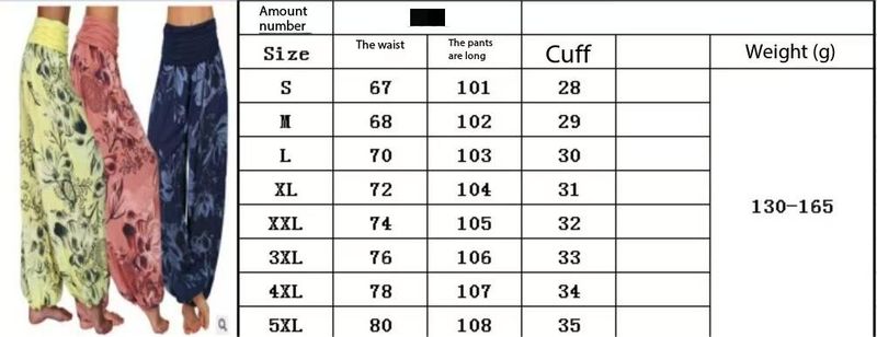 Plus Size Boho Pants, Women's Plus Floral Print Ruched Low Waist Loose Comfy Harem Pants_voghion.com