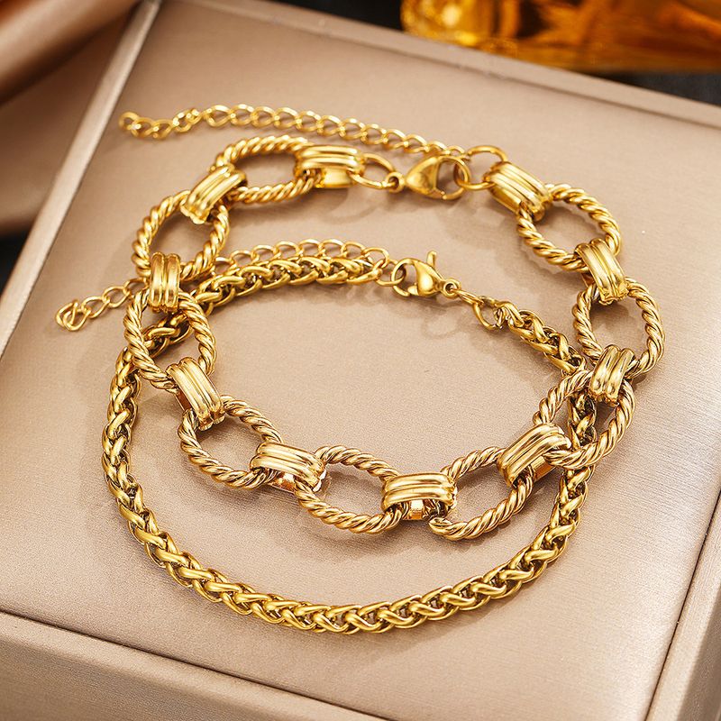Stainless Steel Men's Cuban Bracelet Double Layer Stacking Set Figaro Twist Chain Simple Non-Fading_voghion.com