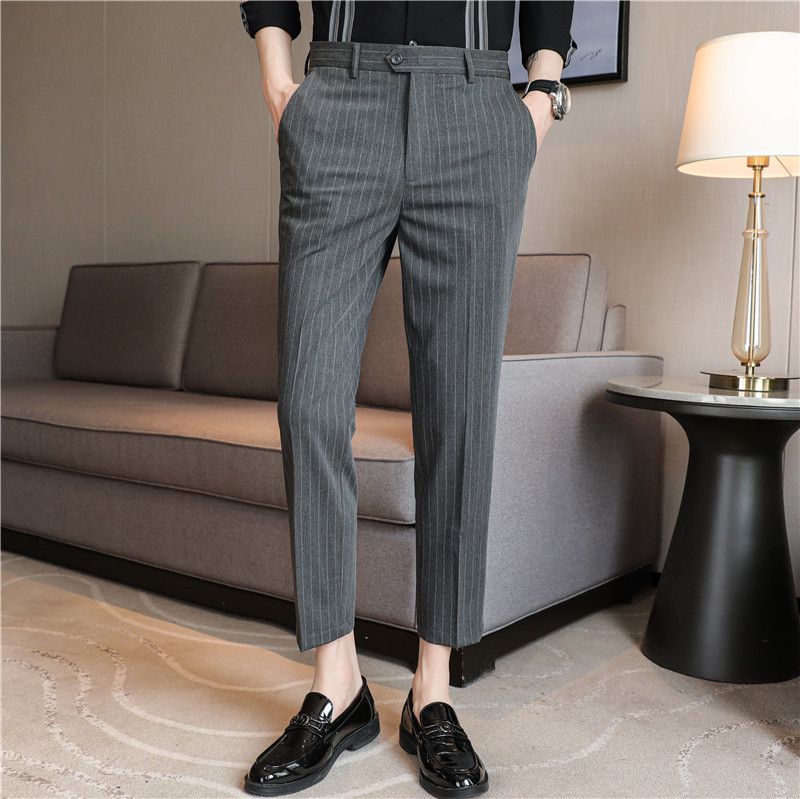 Summer main promotion of thin casual striped micro-elastic comfortable nine-point men's slim-fitting pants_voghion.com