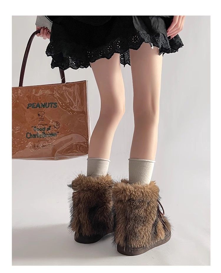 Women's Shoes Snow Boots Comfortable Lightweight Warm Thick Soled Inner Heightening Real Fur Snow Boots_voghion.com