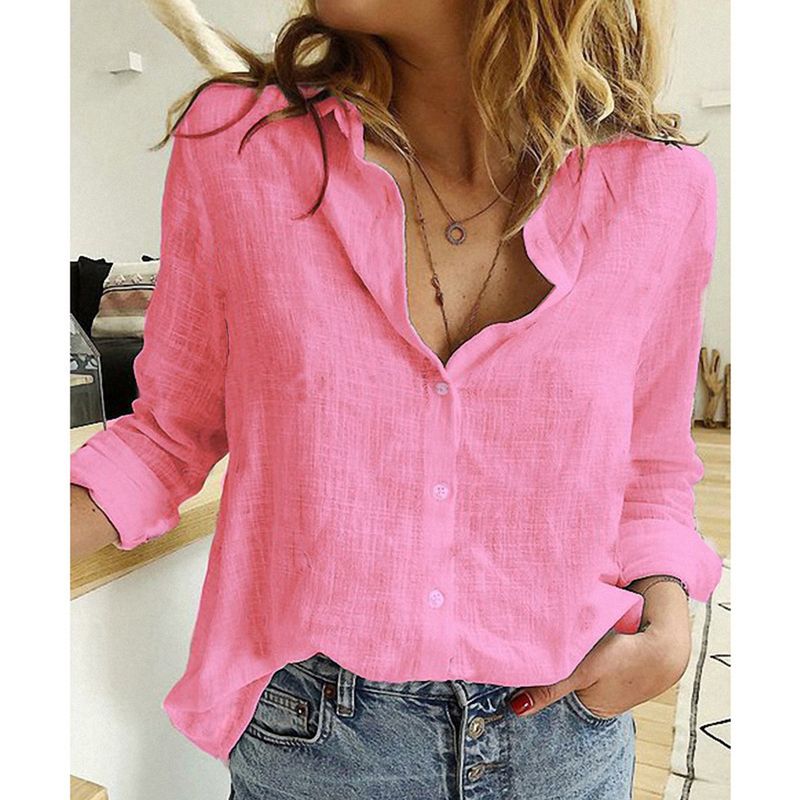 Camicia casual ampia a maniche lunghe in lino Verve primavera e autunno 2025, taglie forti, abbigliamento da donna_voghion.com