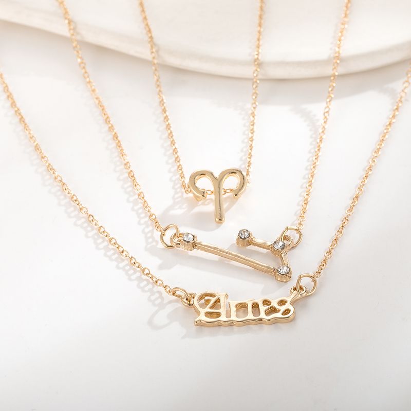 Environmental Friendly Alloy Fashionable And Personalized Gold Dot Diamond Constellation Pattern 3-piece Set Necklace_voghion.com