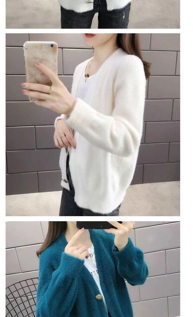Ropa de mujer Otoño e Invierno Nueva versión Suéter de punto de lana de visón de imitación Tops exteriores sueltos cortos para mujer_voghion.com