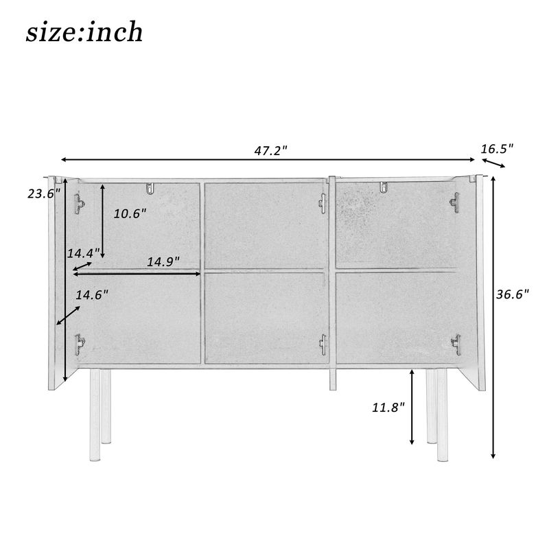Modern Simple Sideboard with Particle Board and MDF Board; Adjustable Shelves Luxury Style Cabinet with Gold Metal Legs and Handles for Hallway _voghion.com