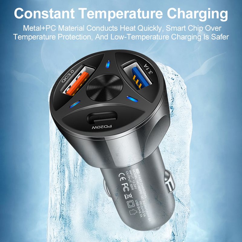 Music Festival Set of one to three QC3.0USB+20WType-c flash multi port car fast charging head cigarette lighter_voghion.com
