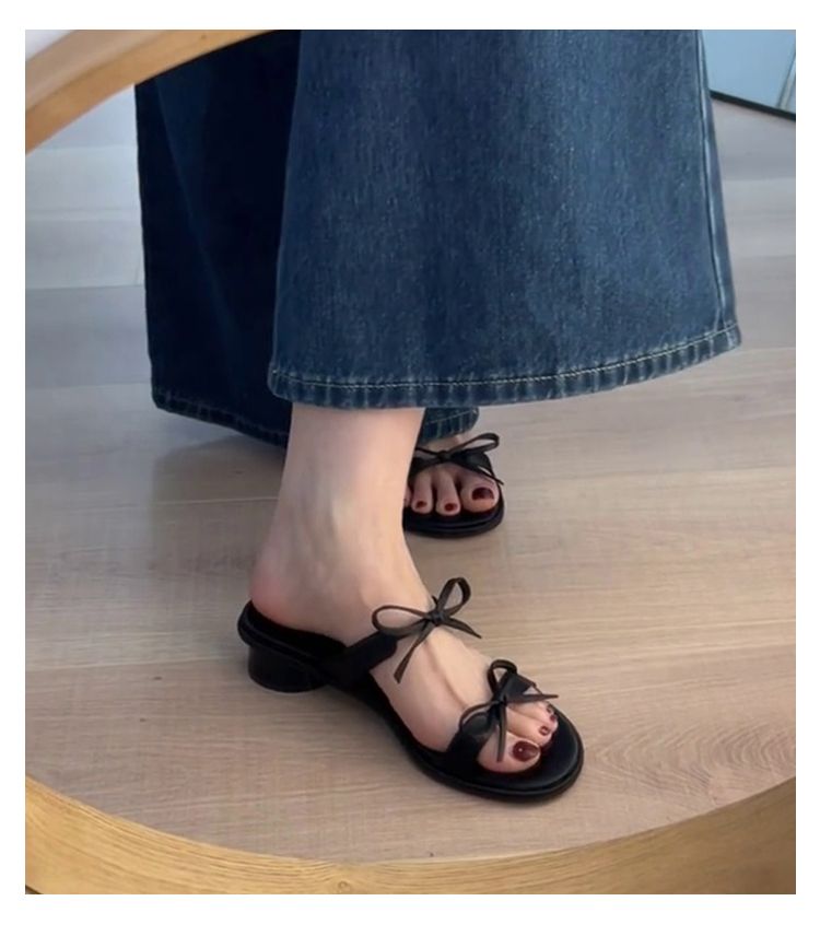 Lan Cabinet-versie ~ Franse stijl avondbries strik dikke hak sandalen voor dames, veelzijdig met rokken, open teen_voghion.com
