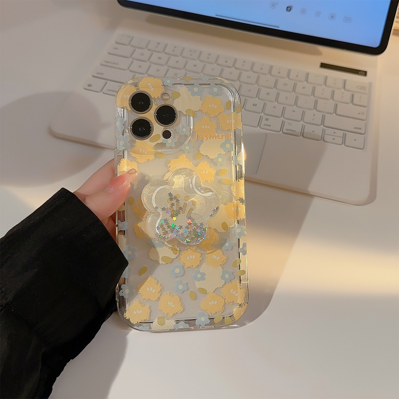 Floral shell is suitable for iphone1315promax mobile phone case 11 quicksand bracket 12 transparent 14 small fresh_voghion.com