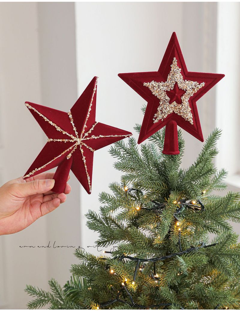 Étoile de Noël élégante à paillettes - Étoile 3D premium à cinq branches avec poudre pailletée adhésive (Rouge A/Rouge B/Champagne)_voghion.com