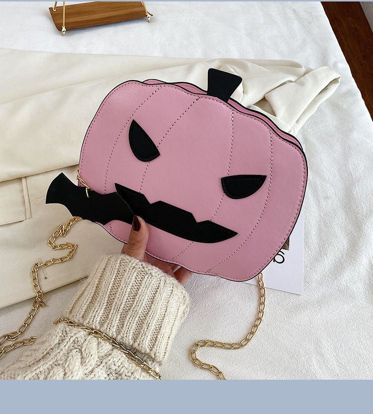 Borsa a tracolla con zucca glitterata a tema Halloween per donna - Borsa a tracolla in PU riflettente retrò con tasche con cerniera, accessorio alla moda e divertente_voghion.com