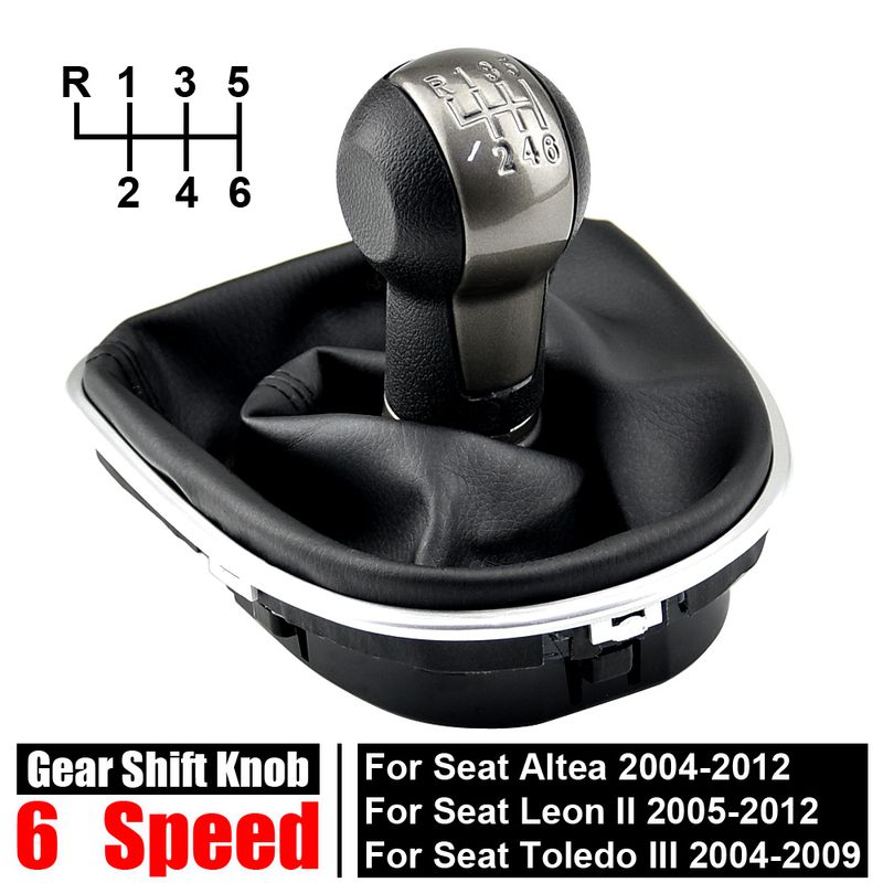 Pomello del cambio leva del cambio 5 6 velocità ABS con cuffia in pelle set completo per Seat Altea 2004-12 Leon II 2005-12_voghion.com