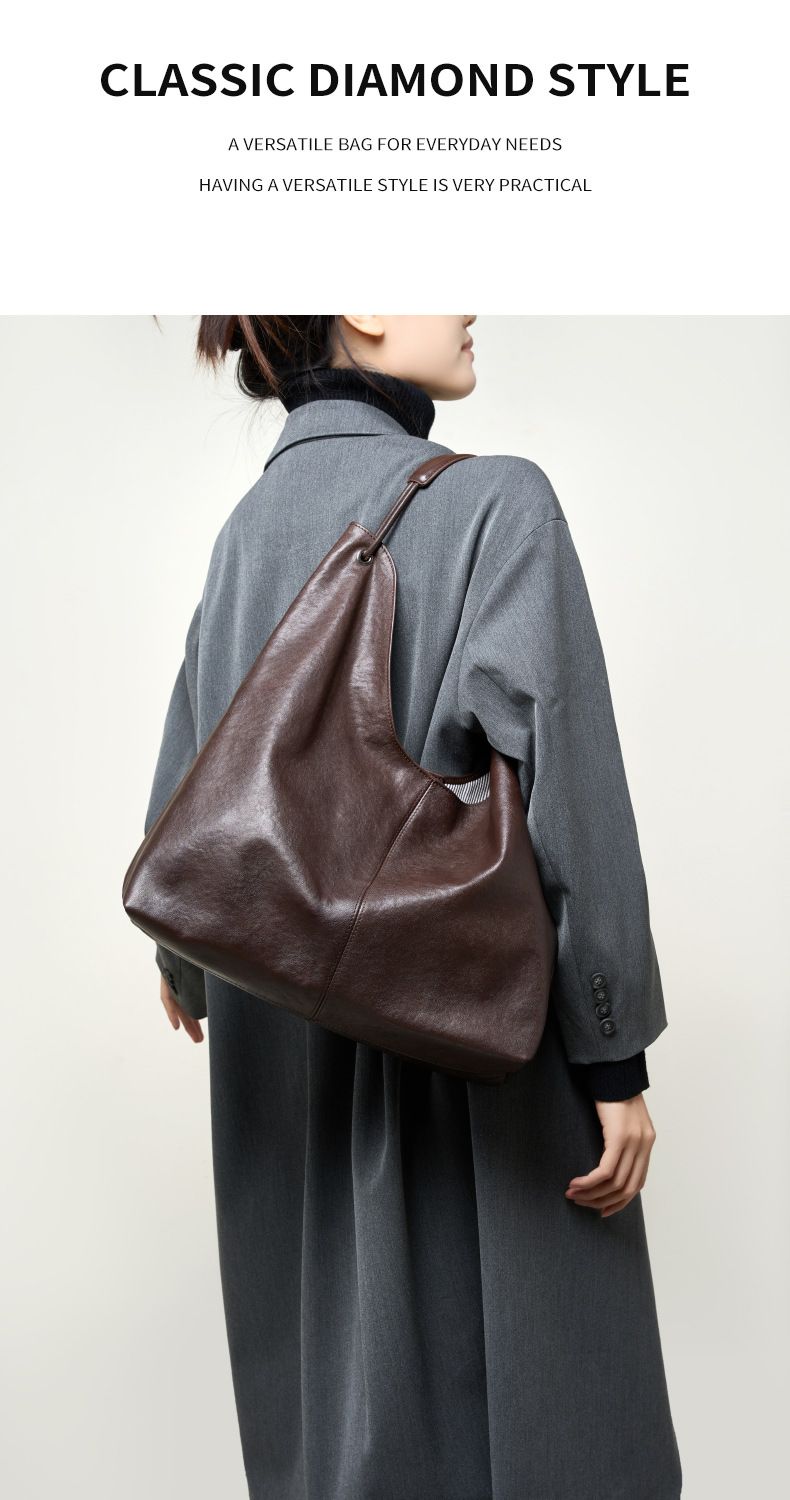 Nuova borsa tote in pelle bovina conciata al vegetale, versatile, capiente e versatile, con una sola spalla, ideale per i pendolari._voghion.com