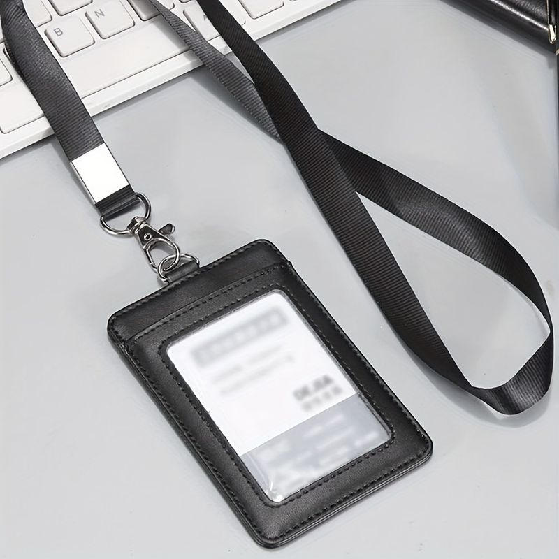 PU læder certifikat kort sæt arbejdskort adgangskontrol kort sæt personale badge måltid kort let at trække spænde forlænger kort sæt lanyard engros_voghion.com