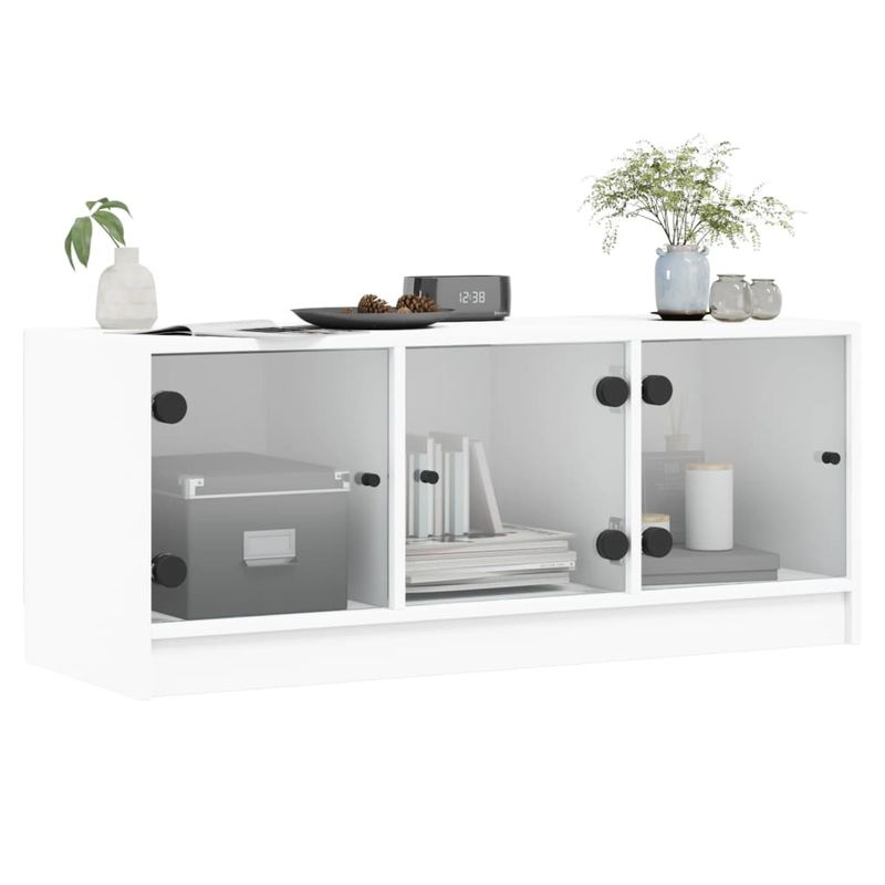 TV-Schrank Mit Glastüren Weiß 102x37x42 Cm_voghion.com