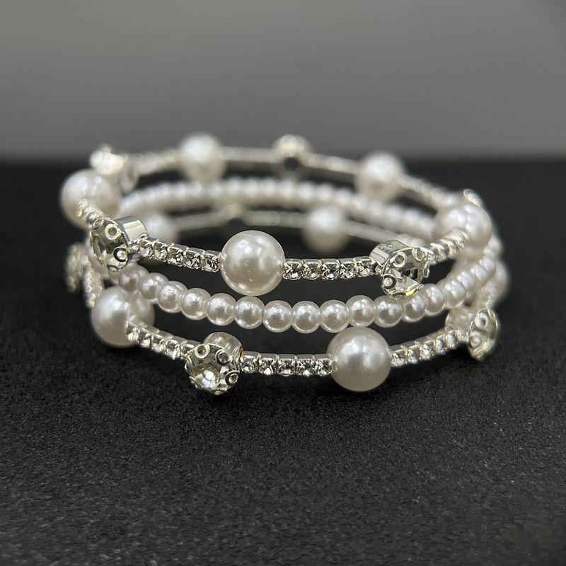 Bracciale elastico multistrato con diamanti, per donne, con perle d'acqua e diamanti di celebrità di Internet_voghion.com