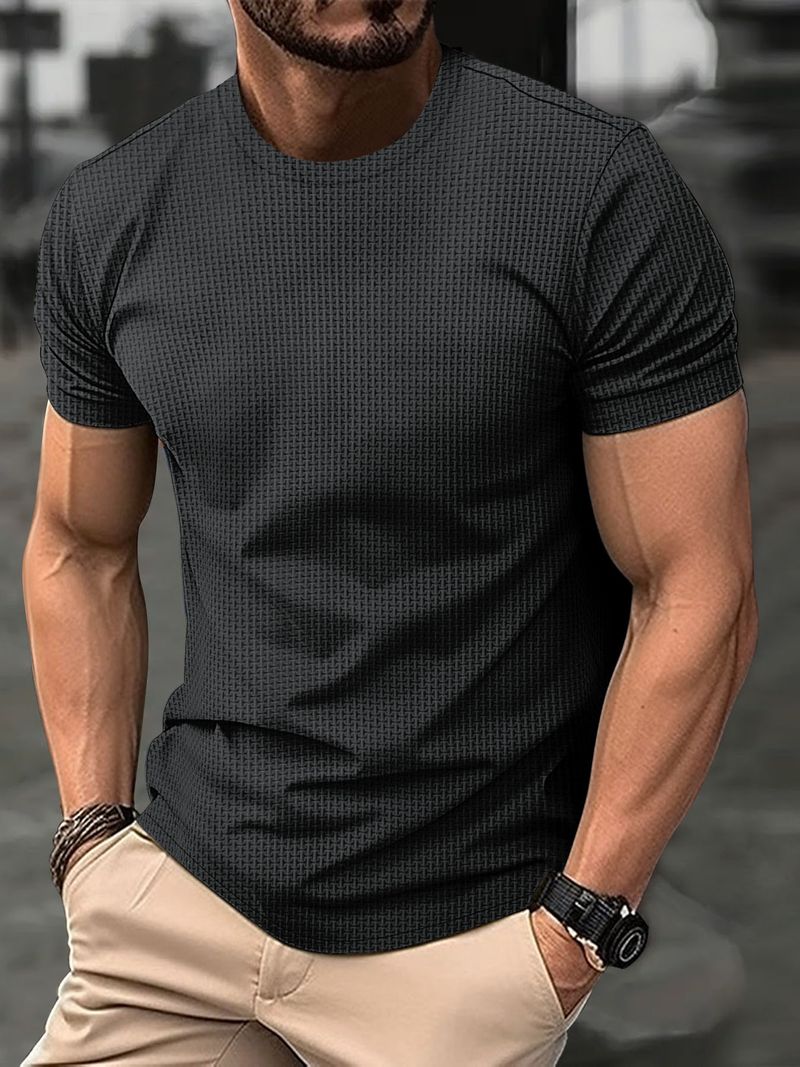 Unbeatable Quality 2024 High End Mesh Ice Silk Short Sleeve Men's Round Neck Summer Solid Color New Nylon Smooth Material T-shirt_voghion.com