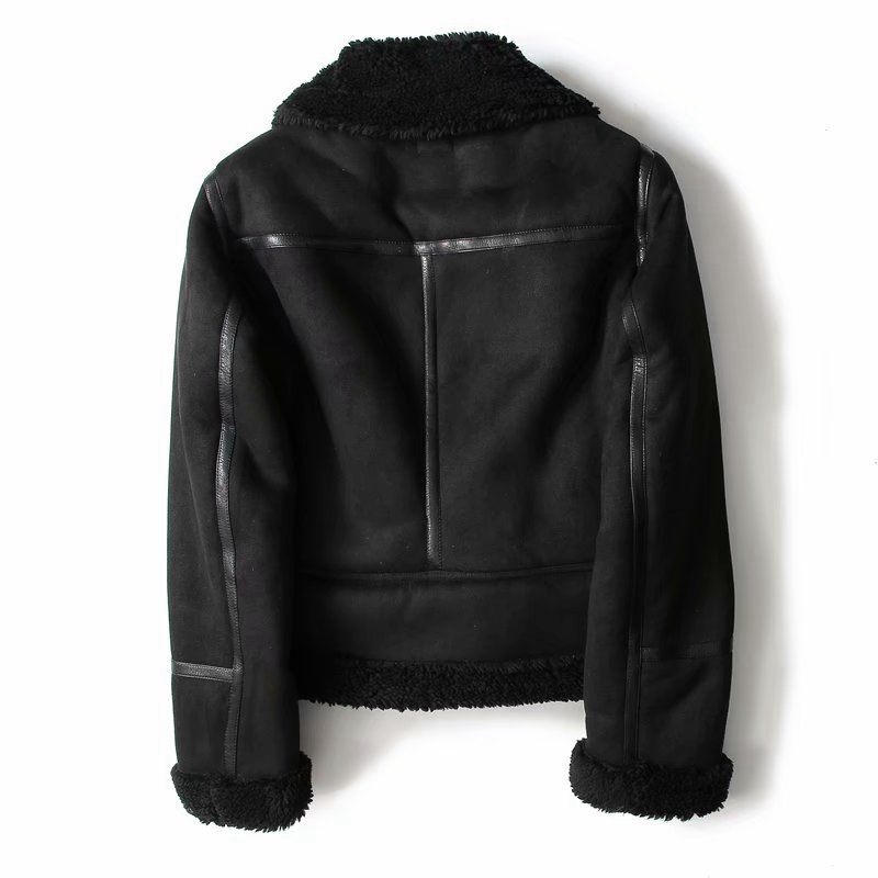 Parka invernale spesso Giacca in lana scamosciata calda con pelliccia di agnello Giacca da donna in pelle shearling Capispalla corto da motociclista_voghion.com