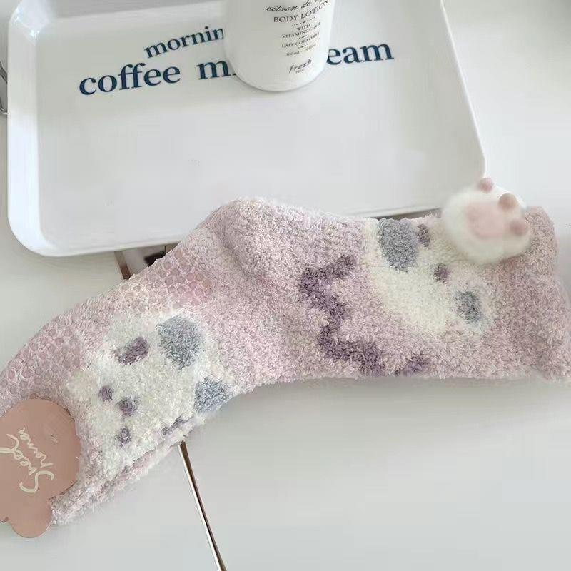 Petit Ours Corail Enfants Automne et Hiver Épais Velours Maison Revêtement De Sol Mi-Tube Post-Partum Chaleur Mignon Chaussettes De Sommeil_voghion.com