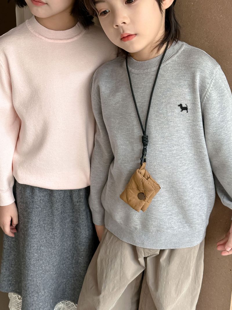 Children's Knitted Girls, Autumn Winter New Embroidered Loose Fit Round Neck Stylish Base Sweater For Boys And Girls_voghion.com