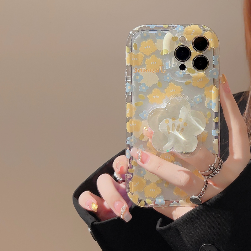 Floral shell is suitable for iphone1315promax mobile phone case 11 quicksand bracket 12 transparent 14 small fresh_voghion.com
