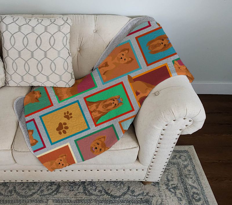 Lots of Red Yorkie Quilted Blanket 50x60 Artwork Pattern Quilted Throw Blanket for Bed, Couch, Sofa, Soft and Lightweight_voghion.com